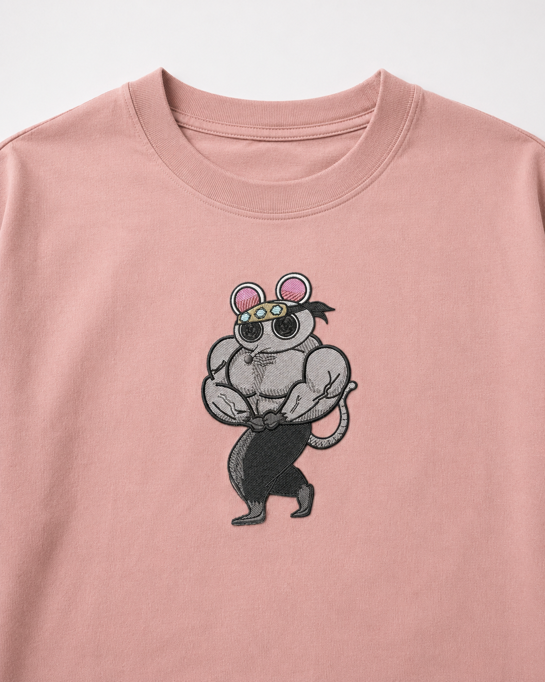 Muscular Mouse Embroidery Anime Oversize