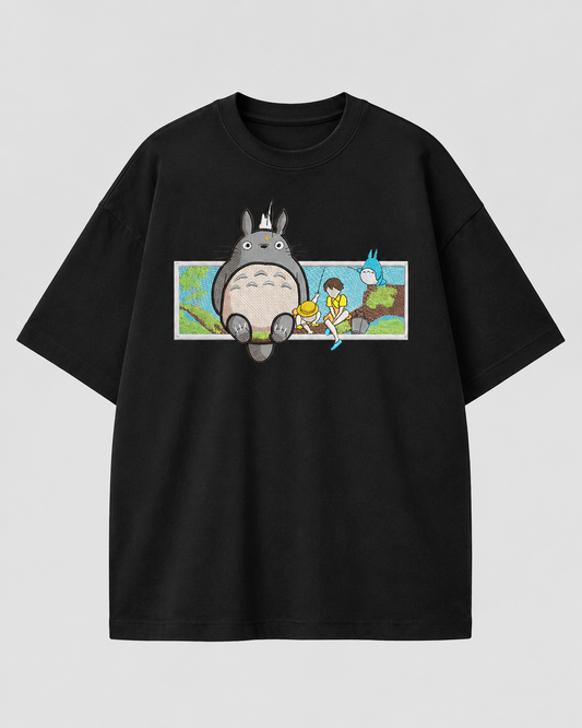 Totoro emboidery oversized t-shirt