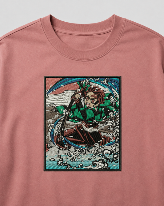 Tanjiro Battle emboidery oversized t-shirt