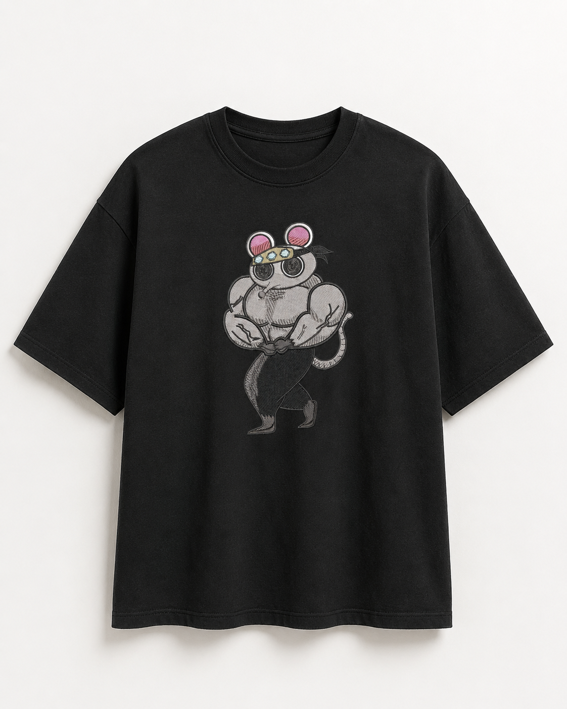 Muscular Mouse Embroidery Anime Oversize