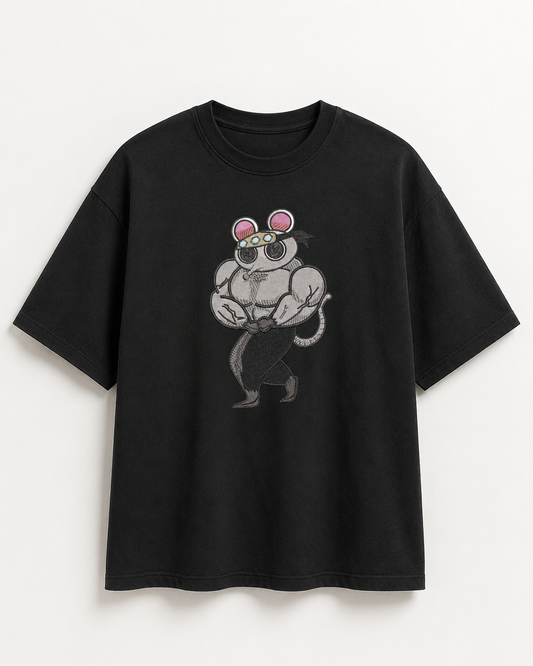 Muscular Mouse Embroidery Anime Oversize