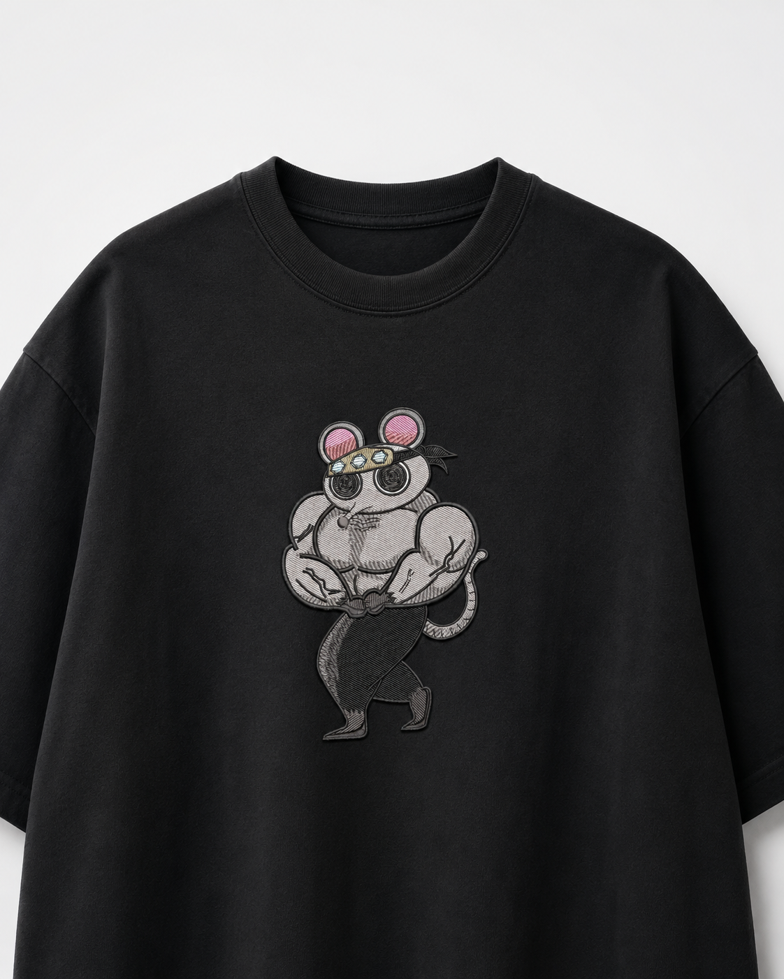 Muscular Mouse Embroidery Anime Oversize