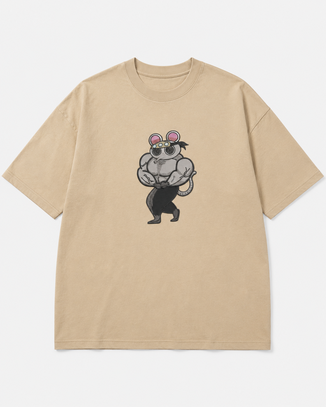 Muscular Mouse Embroidery Anime Oversize