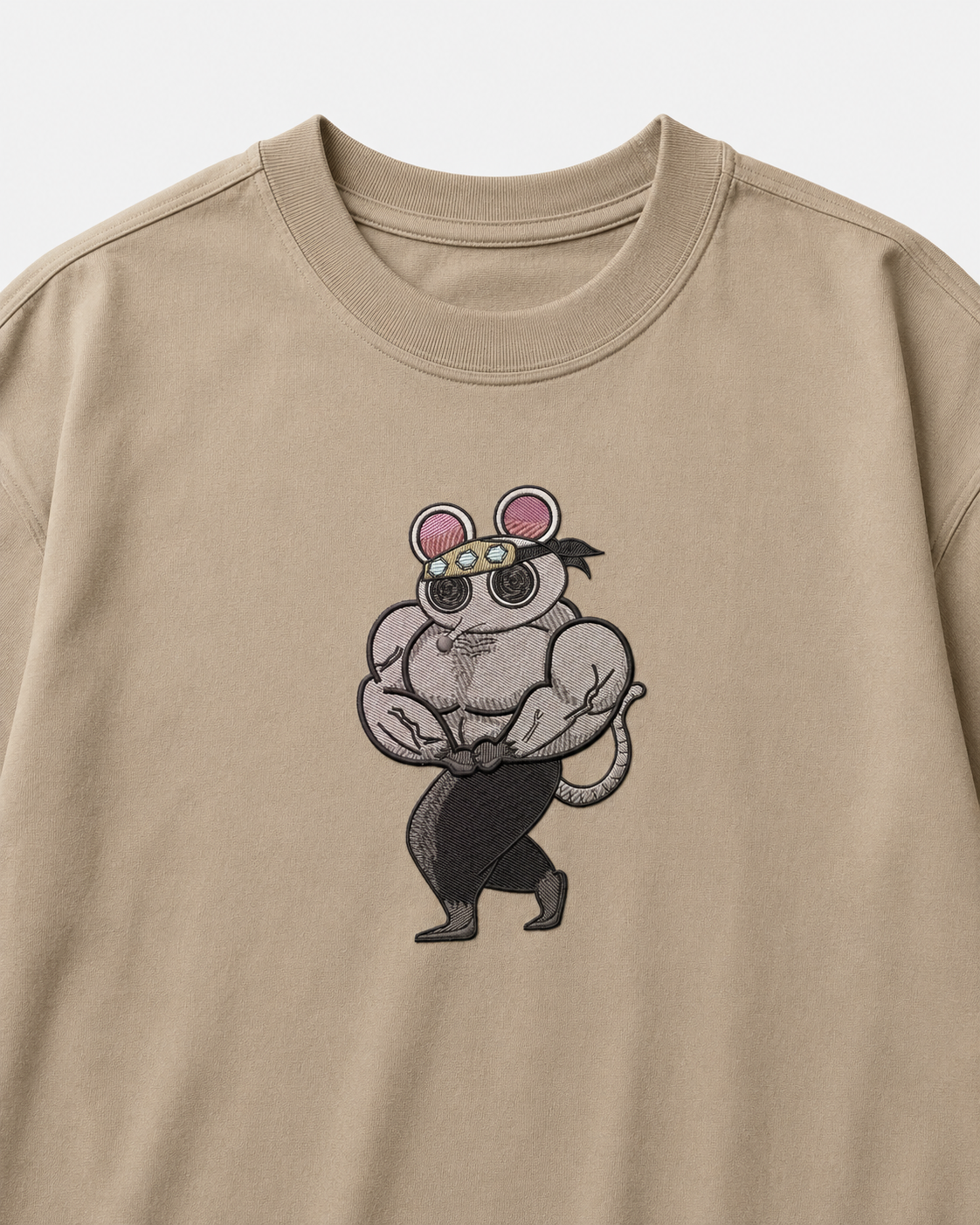 Muscular Mouse Embroidery Anime Oversize
