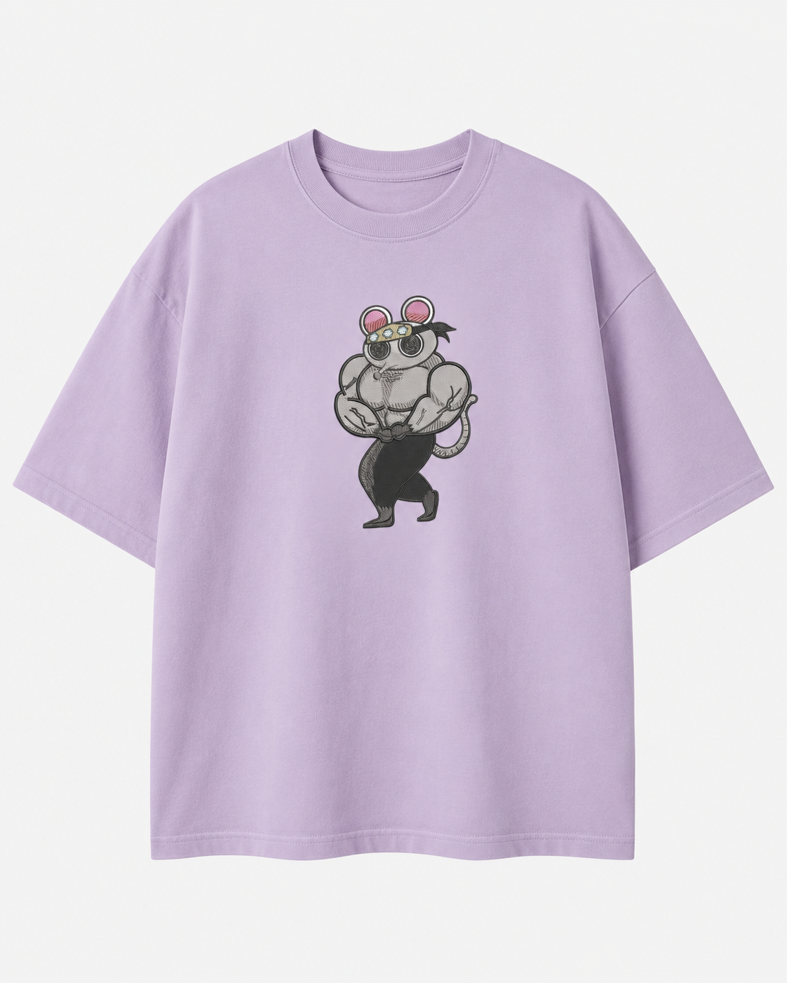Muscular Mouse Embroidery Anime Oversize