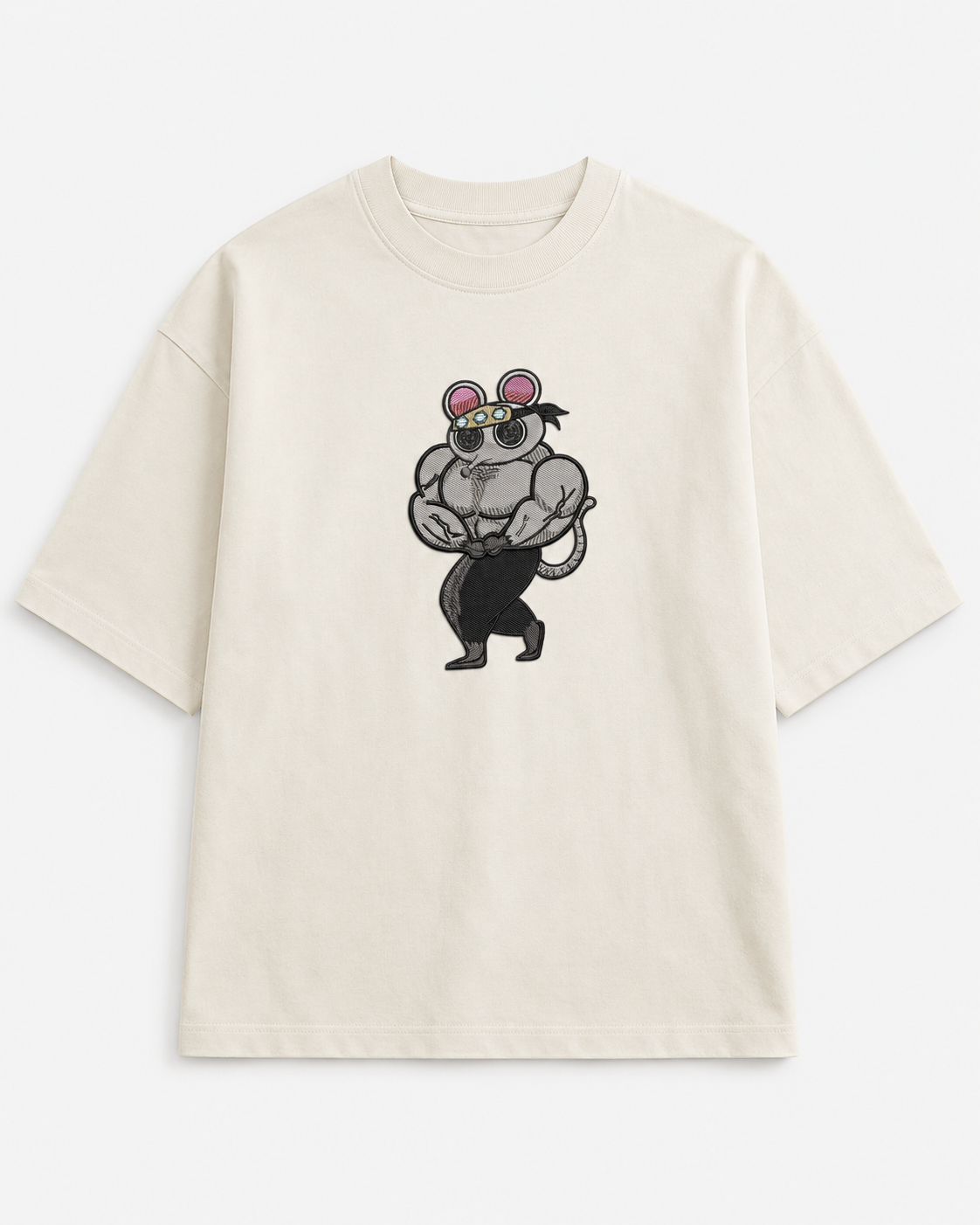Muscular Mouse Embroidery Anime Oversize
