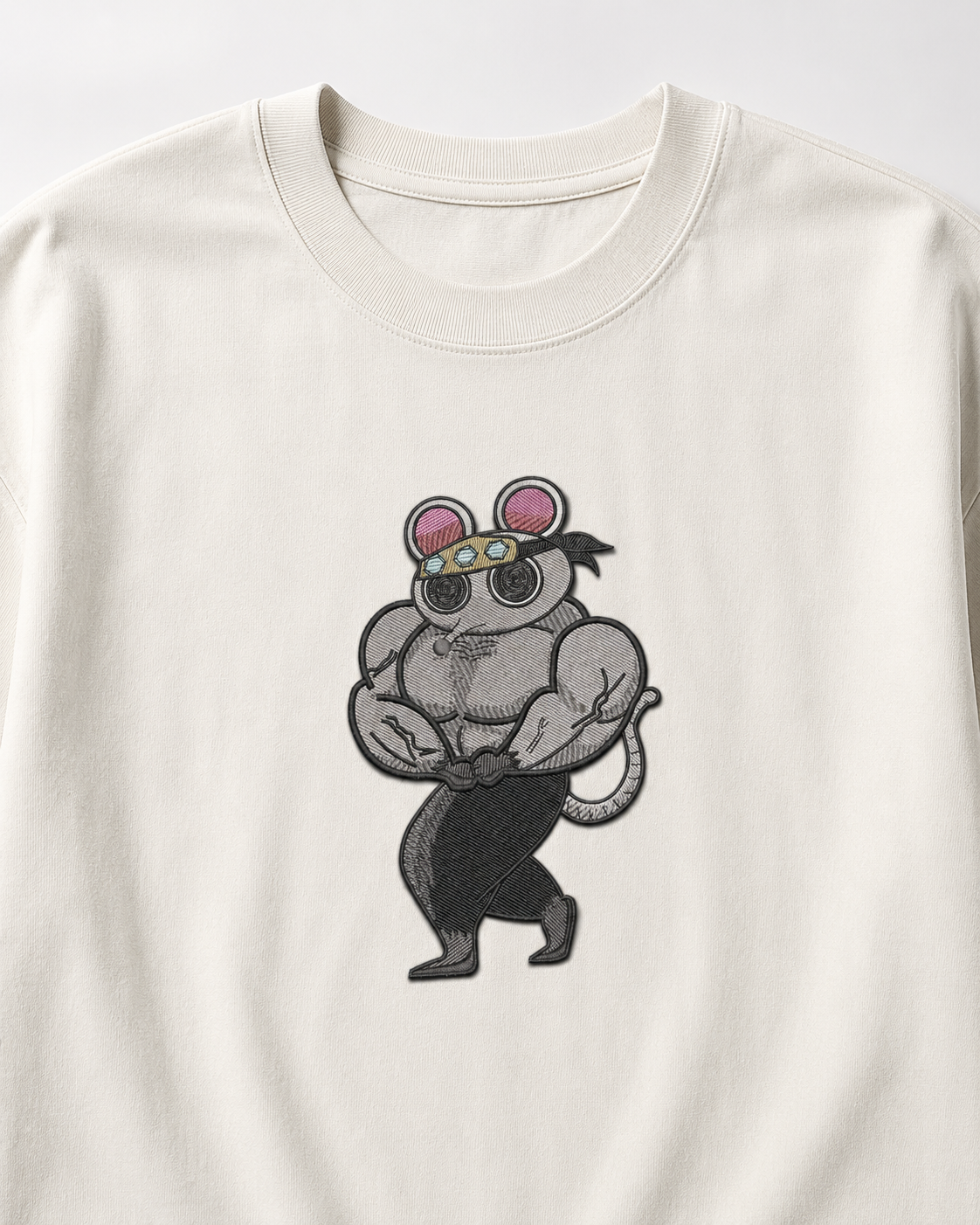 Muscular Mouse Embroidery Anime Oversize