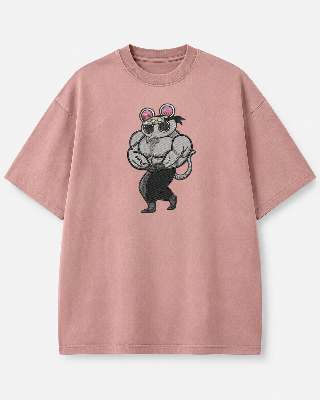 Muscular Mouse Embroidery Anime Oversize